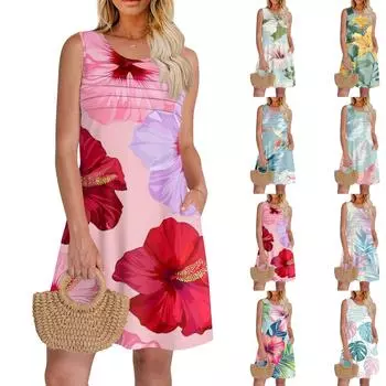 Женский повседневный сарафан с карманами, летнее пляжное платье в стиле бохо, праздничные платья для женщин, платья-майки XL