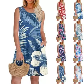 Женский повседневный сарафан с карманами, летнее пляжное платье в стиле бохо, праздничные платья для женщин, платья-майки XXL красный