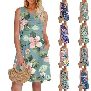 Женский повседневный сарафан с карманами, летнее пляжное платье в стиле бохо, праздничные платья для женщин, платья-майки XXL синий