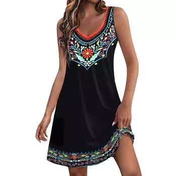 Женский повседневный сарафан с карманами, летнее пляжное платье в стиле бохо, блузки с цветочным принтом для женщин, футболки, платье с v-образным вырезом, свободные платья-майки M