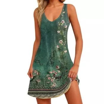 Женский повседневный сарафан с карманами, летнее пляжное платье в стиле бохо, блузки с цветочным принтом для женщин, футболки, платье с v-образным вырезом, свободные платья-майки S
