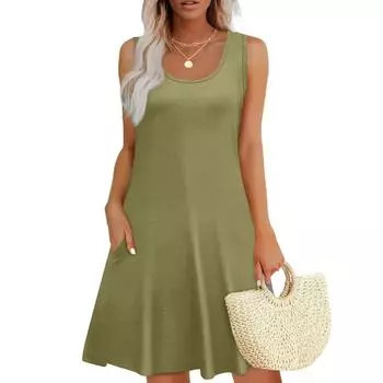Женский повседневный сарафан с карманами, летнее пляжное платье в стиле бохо, праздничные платья для женщин, футболки, платья с U-образным вырезом, свободные платья-майки S
