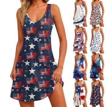 Женский повседневный сарафан с карманами, летнее пляжное платье в стиле бохо, блузки с цветочным принтом для женщин, футболки, платье с v-образным вырезом, свободные платья-майки XL синий