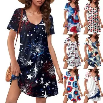 Женский повседневный сарафан с карманами, летнее пляжное платье в стиле бохо, цветочные блузки для женщин, футболки, платья с V-образным вырезом, свободные платья XXL