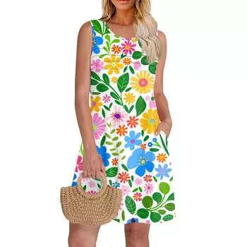 Женский повседневный сарафан с карманами, летнее пляжное платье в стиле бохо, праздничные платья для женщин, платья-майки S розовый
