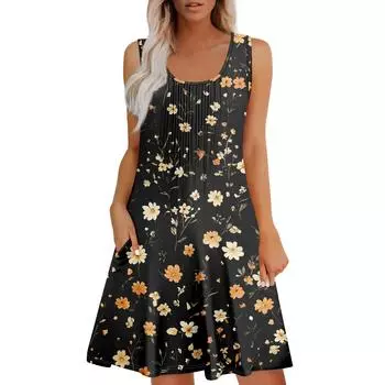 Женский повседневный сарафан с карманами, летнее пляжное платье в стиле бохо, праздничные платья для женщин, платья-майки S чёрный