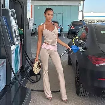 Женский повседневный сексуальный контрастный цветной жилет, длинные брюки, комплект из двух предметов, модный топ с V-образным вырезом и прямыми брюками S хаки