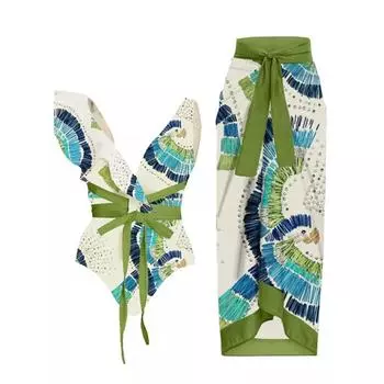 Женский повседневный сексуальный костюм-бикини с v-образным вырезом и принтом бабочки, сплит-бикини с накладкой на грудь, без стальной поддержки L армия зеленый