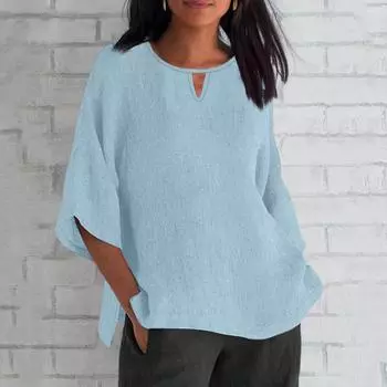 Женский повседневный сексуальный свободный топ с V-образным вырезом и коротким рукавом, однотонный топ L небесно-голубой