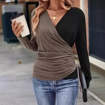 Женский повседневный сексуальный топ с V-образным вырезом S кофейный