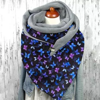 Женский повседневный шарф с принтом, модный многоцелевой платок в стиле ретро, шарф на пуговицах