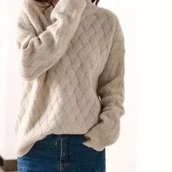 Женский повседневный шикарный свободный кашемировый свитер осень-зима оверсайз толстый длинный рукав водолазка теплый трикотажный пуловер S белый