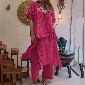 Женский повседневный широкий комплект из 2 предметов L розовый