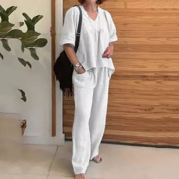 Женский повседневный широкий комплект из 2 предметов L розовый