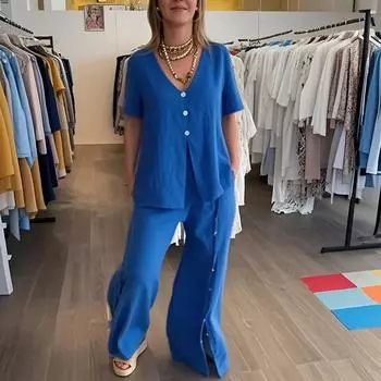 Женский повседневный широкий комплект из 2 предметов L розовый