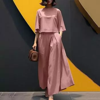 Женский повседневный широкий комплект из 2 предметов XL розовый