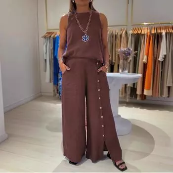 Женский повседневный широкий комплект из 2 предметов L хаки