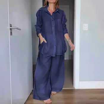 Женский повседневный широкий комплект из 2 предметов S синий