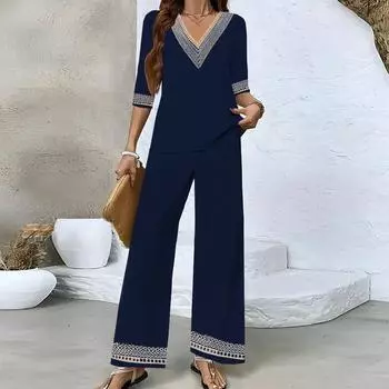 Женский повседневный широкий комплект из 2 предметов XL синий