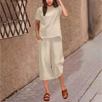 Женский повседневный широкий комплект из 2 предметов L белый