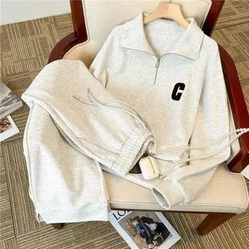 Женский повседневный спортивный костюм на весну и осень, свободная толстовка с длинными рукавами + брюки, комплект из двух предметов 4XL чёрный