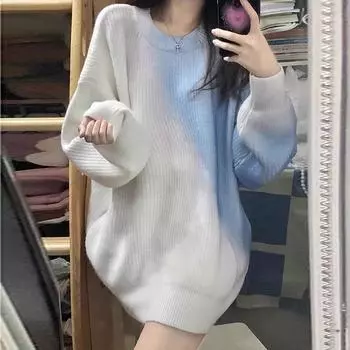 Женский повседневный свитер, модный градиентный свитер с принтом тай-дай, осень 2023, новая свободная верхняя одежда, вязаный пуловер, топ, вязаные джемперы One size белый