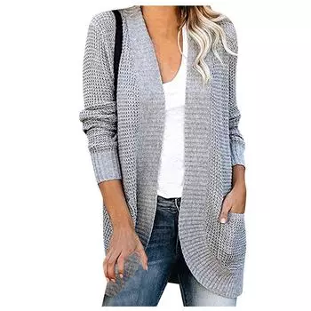 Женский повседневный свитер, однотонный свитер средней длины с длинными рукавами, женское пальто S