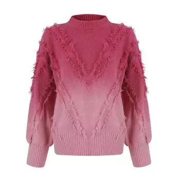 Женский повседневный свитер с бахромой и градиентным цветом, модный свитер с круглым вырезом L горячий розовый