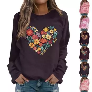 Женский повседневный свитер с длинным рукавом и круглым вырезом, с принтом и рукавами реглан L горячий розовый