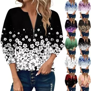 Женский повседневный свитер с длинным рукавом и застежкой-молнией на четверть длины, с принтом, свитшот, повседневная верхняя одежда на осень S чёрный