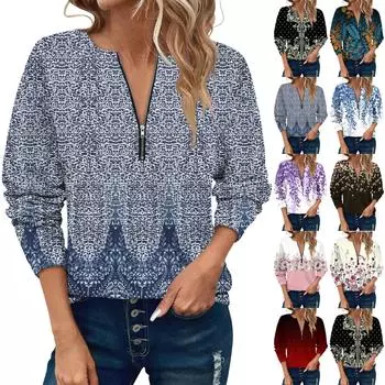 Женский повседневный свитер с длинным рукавом и застежкой-молнией на четверть длины, с принтом, свитшот, повседневная верхняя одежда на осень L розовый