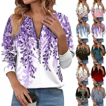 Женский повседневный свитер с длинным рукавом и застежкой-молнией на четверть длины, с принтом, свитшот, повседневная верхняя одежда на осень XXXL