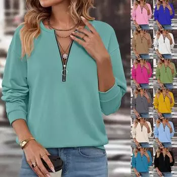 Женский повседневный свитер с длинным рукавом и застежкой-молнией на четверть длины, с принтом, свитшот, повседневная верхняя одежда на осень XXL