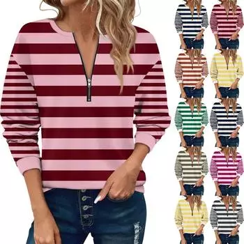 Женский повседневный свитер с длинным рукавом и застежкой-молнией на четверть длины, цветной блокирующий пуловер, толстовки, повседневная верхняя одежда на осень M чёрный