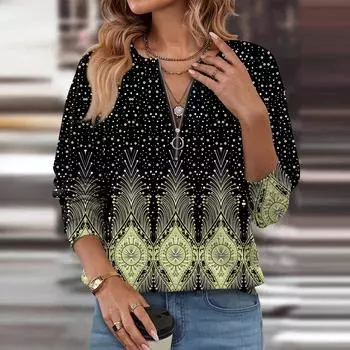 Женский повседневный свитер с длинным рукавом, на молнии, с принтом цветов, свитшот, повседневная верхняя одежда на осень L чёрный