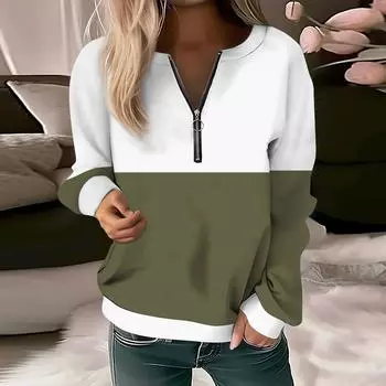 Женский повседневный свитер с длинным рукавом, на молнии, с принтом цветов, свитшот, повседневная верхняя одежда на осень L армия зеленый