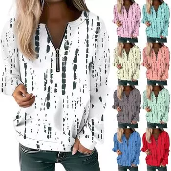 Женский повседневный свитер с длинным рукавом, на молнии, с принтом цветов, свитшот, повседневная верхняя одежда на осень L синий