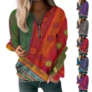 Женский повседневный свитер с длинным рукавом, на молнии, с принтом цветов, свитшот, повседневная верхняя одежда на осень L темно-синий