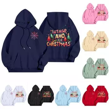 Женский повседневный свитер с длинным рукавом, рождественский принт, капюшон, толстовка с карманами XXL чёрный