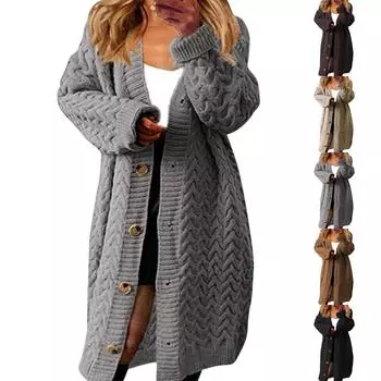 Женский повседневный свитер с длинным рукавом, трикотажный топ, длинное пальто XXL коричневый