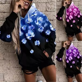 Женский повседневный свитер с длинными рукавами и принтом в 3D, свободный крой, зимняя женская толстовка с капюшоном S розовый