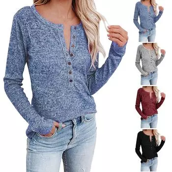 Женский повседневный свитер с длинными рукавами и круглым вырезом, с пуговицами спереди L чёрный