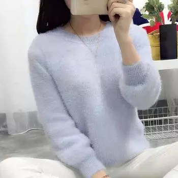 Женский повседневный свитер с длинными рукавами из искусственного соболя и мохера One size розовый