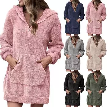 Женский повседневный свитер с капюшоном и свободной молнией, плюшевый карманный свитер, пальто XL чёрный