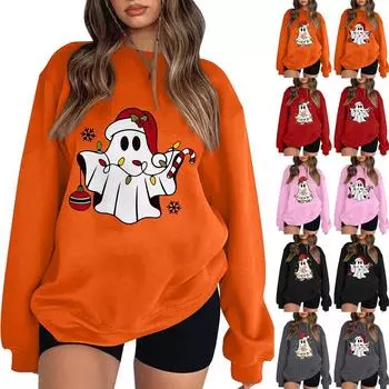 Женский повседневный свитер с круглым вырезом и длинными рукавами, рождественский принт, толстовка с капюшоном и длинными рукавами XL розовый