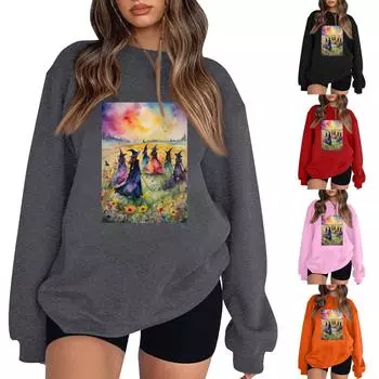 Женский повседневный свитер с круглым вырезом и длинными рукавами, топ с принтом на Хэллоуин, толстовка с длинными рукавами XXL розовый