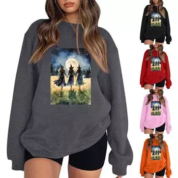 Женский повседневный свитер с круглым вырезом и длинными рукавами, топ с принтом на Хэллоуин, толстовка с длинными рукавами M