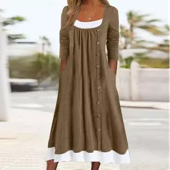 Женский повседневный свитер с круглым вырезом и длинными рукавами, платье с оборками и пуговицами, платье с длинными рукавами XL