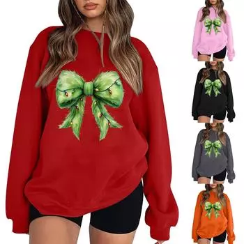 Женский повседневный свитер с круглым вырезом и длинными рукавами, рождественский принт, толстовка с капюшоном и длинными рукавами XXL красный