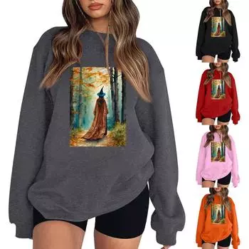 Женский повседневный свитер с круглым вырезом и длинными рукавами, топ с принтом на Хэллоуин, толстовка с длинными рукавами XXL оранжевый